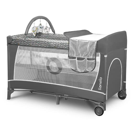 lionelo Flower   Lettino da viaggio e box 2 in 1 con fasciatoio, per neonati e bambini da 0 a 36 kg, altezza materasso a 2 livelli, pareti in rete, ingresso laterale, barra dei giocattoli, LockGuard : Amazon.it: Prima infanzia