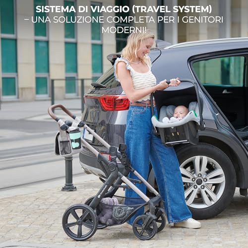 Kinderkraft MOOV2 Trio passeggino neonati 3 in 1 fino 26 kg, con Ovetto I SIZE 40 75 cm, Carrozzina reversibile fronte mamma e strada, Schienale regolabile, Ruote gonfiabili, Grigio : Amazon.it: Prima infanzia