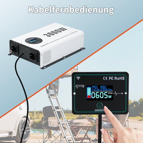 OUBOTEK Inverter 3000 W/6000 W, sinusoidale pura DC 12 V su AC 230 V con telecomando senza fili, display LCD, 2 prese AC, 2 USB A e 1 tipo C, convertitore di tensione per camper casa mobile : Amazon.it: Elettronica