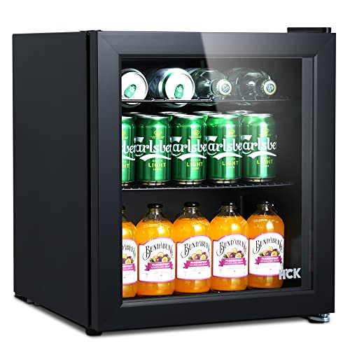 HCK   Mini frigorifero con porta in vetro, zona di raffreddamento 0 15 °C e 2 ripiani, frigorifero compatto per bevande per bar e soggiorno : Amazon.it: Grandi elettrodomestici