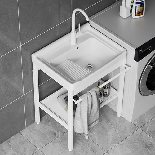Lavello in ceramica staffa in acciaio inossidabile,vasca da bucato,lavando lavello lavanderia,Con tubi dell'acqua, viti di montaggio, adatto per balcone, giardino, lavanderia,bagno(Size:24"(61cm)) : Amazon.it: Fai da te