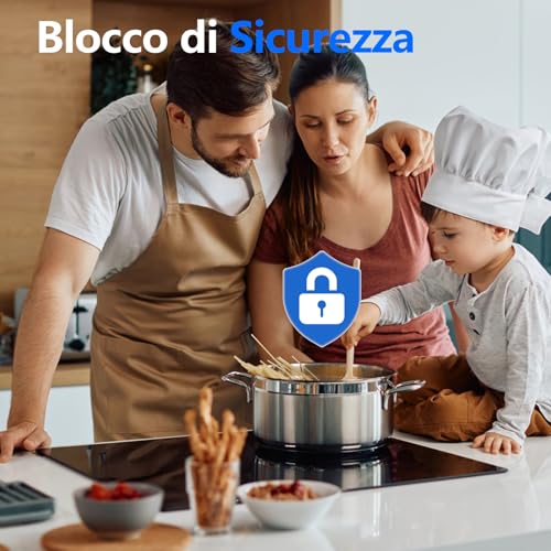 Piano cottura a induzione, 4 fuochi, L59 x P52 cm, 9 livelli di potenza, 6400 W, a incasso, nessuna spina inclusa, controllo touch, funzione pausa, timer, Hobsir : Amazon.it: Grandi elettrodomestici