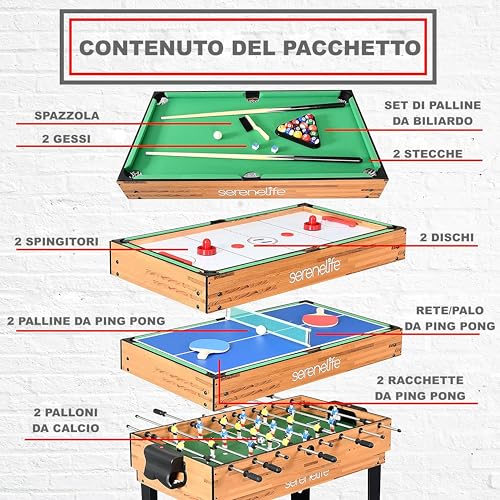 SereneLife Tavolo Multigioco da Adulti e Bambini, Gioco Arcade con Accessori, Ping Pong, Hockey da Tavolo, Biliardino e Calcio Balilla : Amazon.it: Sport e tempo libero