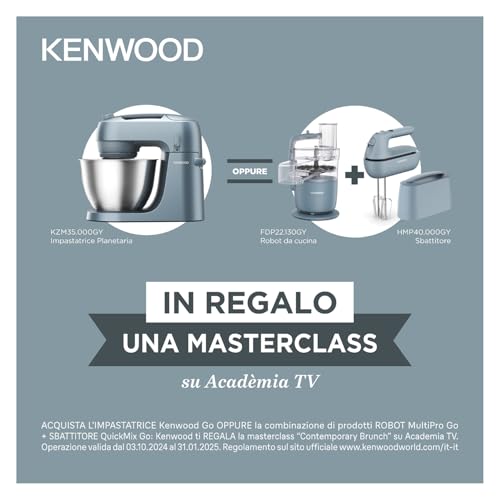 Kenwood Go KZM35.000GY Planetaria con Design Salvaspazio, Impastatrice Compatta con Ciotola da 4L, 3 Strumenti di miscelazione, 6 Velocità, Alta solo 30cm, dotata di Maniglia, Potenza 800W, Storm Blue : Amazon.it: Casa e cucina