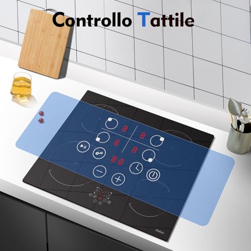 Piano cottura a induzione, 4 fuochi, L59 x P52 cm, 9 livelli di potenza, 6400 W, a incasso, nessuna spina inclusa, controllo touch, funzione pausa, timer, Hobsir : Amazon.it: Grandi elettrodomestici