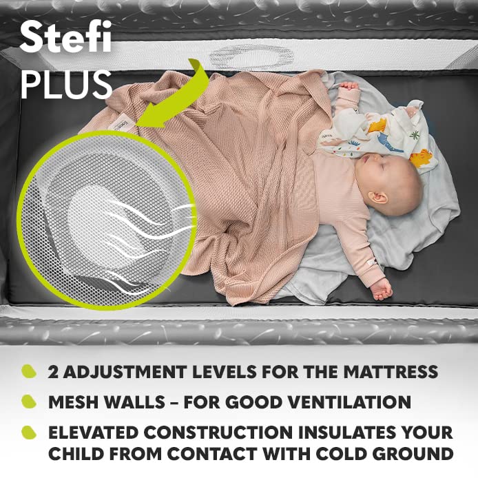 Lionelo STEFI Plus   Lettino da viaggio 2 in 1 con materasso a 2 livelli, lettino per neonati e bambini da 0 a 36 kg, ingresso laterale, rete traspirante, sicurezza LockGuard, ruote, facile da piegare : Amazon.it: Prima infanzia