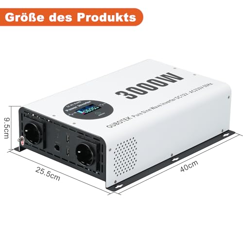 OUBOTEK Inverter 3000 W/6000 W, sinusoidale pura DC 12 V su AC 230 V con telecomando senza fili, display LCD, 2 prese AC, 2 USB A e 1 tipo C, convertitore di tensione per camper casa mobile : Amazon.it: Elettronica