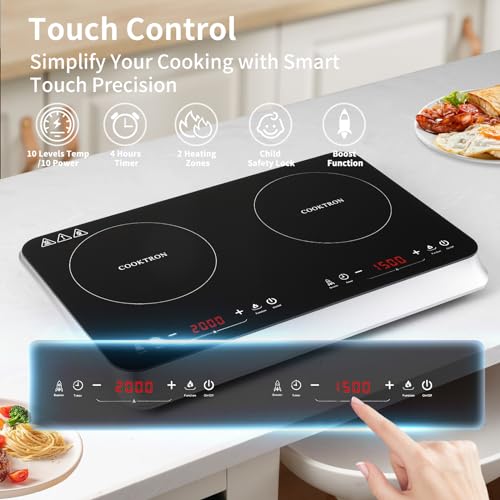 COOKTRON Piastra Induzione Doppia, Piastra Induzione 2 Fuochi Portatile, 3500W, Touch Control con Boost, Timer 4 Ore, Sicurezza Bambini, 10 Livelli di Temperatura e Potenza, Design Elegante : Amazon.it: Casa e cucina