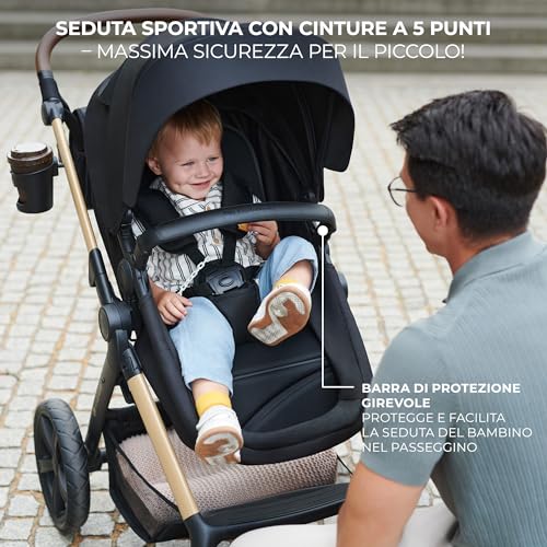 Kinderkraft MOOV2 Trio passeggino neonati 3 in 1 fino 26 kg, con Ovetto I SIZE 40 75 cm, Carrozzina reversibile fronte mamma e strada, Schienale regolabile, Ruote gonfiabili, Grigio : Amazon.it: Prima infanzia