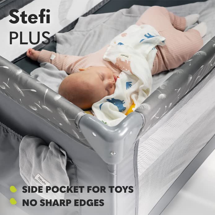 Lionelo STEFI Plus   Lettino da viaggio 2 in 1 con materasso a 2 livelli, lettino per neonati e bambini da 0 a 36 kg, ingresso laterale, rete traspirante, sicurezza LockGuard, ruote, facile da piegare : Amazon.it: Prima infanzia