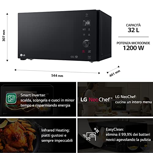 LG MH7265DPS Forno Microonde Smart Inverter con Grill al Quarzo, 32 Litri, 1200 W, Programmi Automatici, Livelli di Potenza Regolabili, Piatto Microonde Crispy Incluso   Nero 30.7 x 54.4 x 44.1cm : BLOCK: Amazon.it