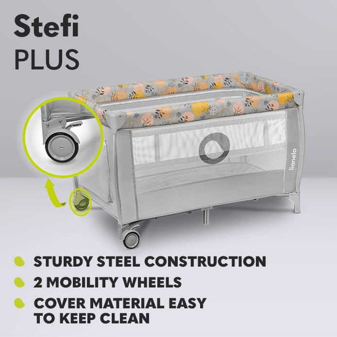Lionelo STEFI Plus   Lettino da viaggio 2 in 1 con materasso a 2 livelli, lettino per neonati e bambini da 0 a 36 kg, ingresso laterale, rete traspirante, sicurezza LockGuard, ruote, facile da piegare : Amazon.it: Prima infanzia
