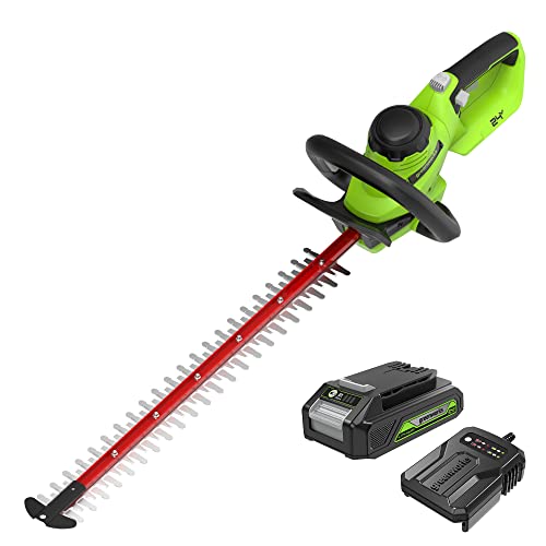 Greenworks Tagliasiepi a Batteria 24 V G24HT56II, Lama Doppia Azione da 56 cm, Taglia Rami e Steli fino a 25.4 mm di Spessore e 3000 SPM con Batteria 2 Ah &amp; Caricabatterie : Amazon.it: Giardino e giardinaggio