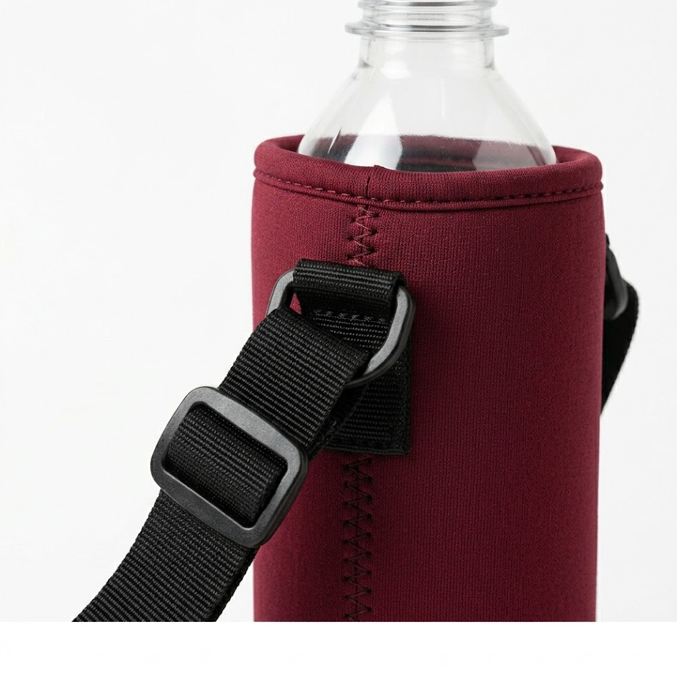 Qwertovo - Borsa tracolla per bottiglie d'acqua neoprene, 2 pezzi, rosso vino, isolante e portatile