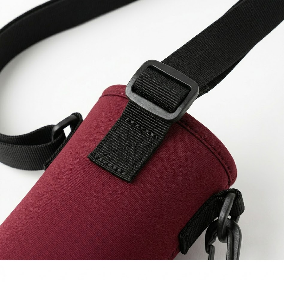 Qwertovo - Borsa tracolla per bottiglie d'acqua neoprene, 2 pezzi, rosso vino, isolante e portatile